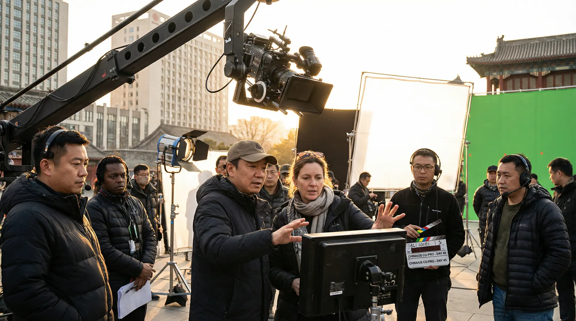 糖心与国际影视团队合作拍摄现场